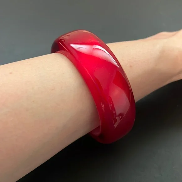 Vintage Plastic Bangle Bracelet, Red, Translucent, White, Retro, Boho - Picture 1 of 9